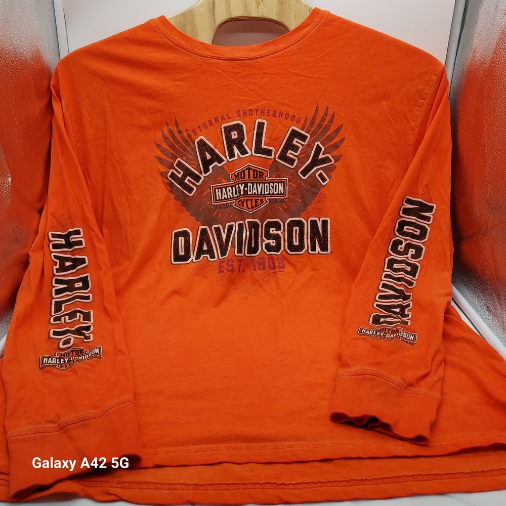 Harley-Davidson Indianapolis Indiana Orange Long Sleeve Graphic T-Shirt 3XL